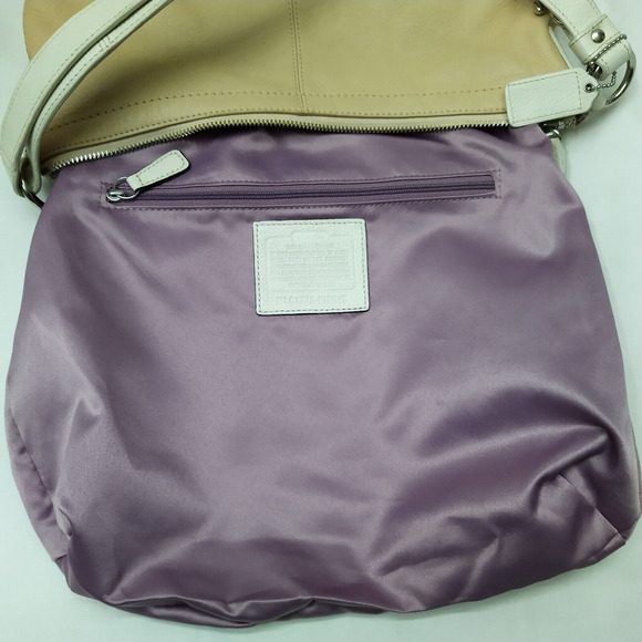 Coach Penelope Beige Pebbled Leather Turnlock Front Pocket Zipper Shoulder Bag - Picture 11 of 16